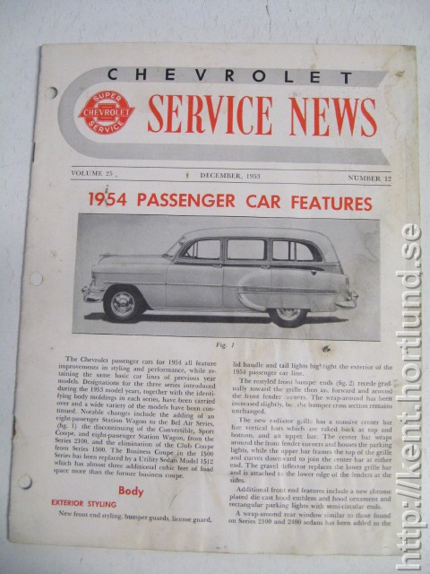 1953 Chevrolet Service News December 1953 med 54 års bil
