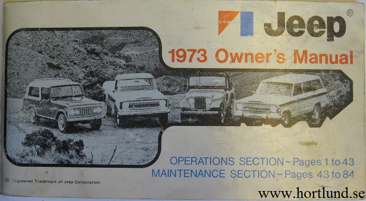 1973 Jeep  Owner's Manual alla modeller