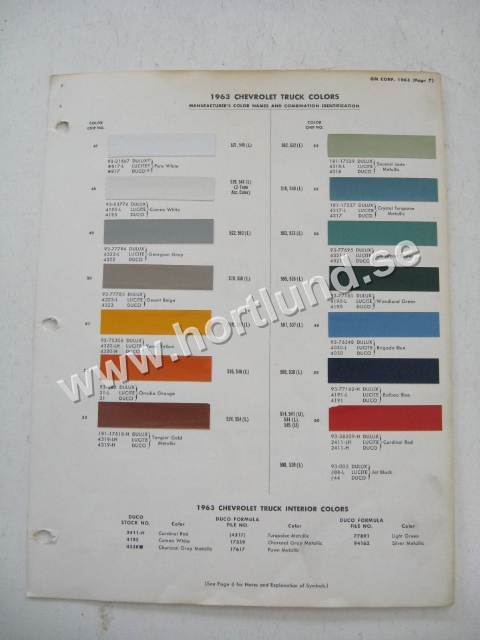 1963 Chevrolet Trucks Colors Du Pont