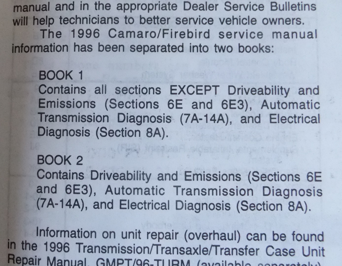 1996 Chevrolet Camaro Pontiac Firebird F Platform Preliminary Service Manual bok 2 av 2 - 2