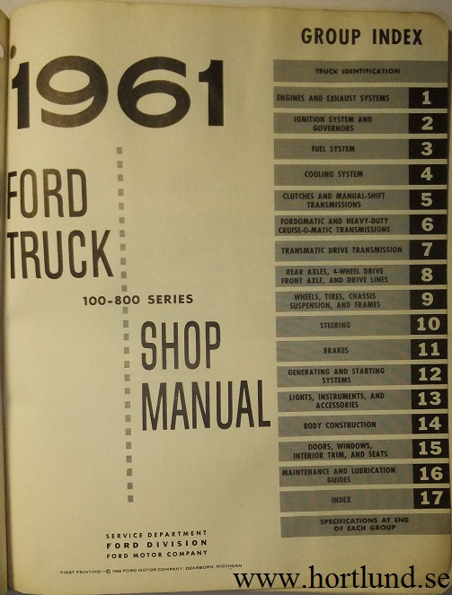 1961 Ford Truck 100-800 Series Shop Manual - 2