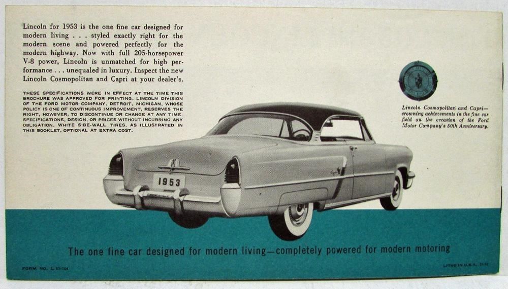 1953 Lincoln broschyr, Quick Facts - 2