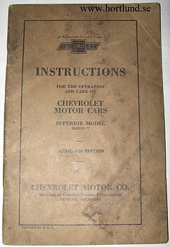 1926 Chevrolet Superior Model Series V Instructions