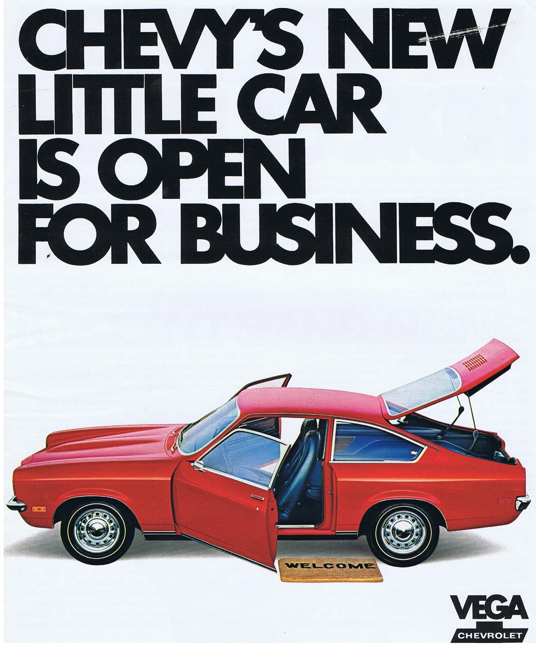1971 Chevrolet Vega Chevys new little car is open for business Försäljningsbroschyr