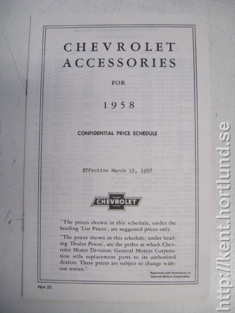 1958 Chevrolet Accessories