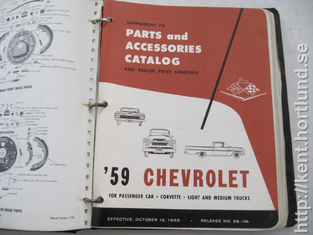1959 Chevrolet Supplement to Parts and Accessories Catalog 1959 Passanger, Corvette, Light and medium Trucks