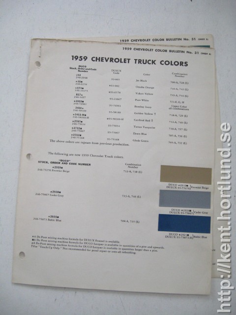 1959 Chevrolet Truck Colors Du Pont