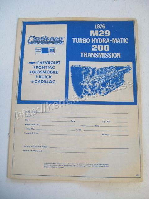 1976 GM Parts Requestion Form M29 Turbo Hydra-Matic 200 Transmission