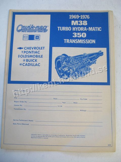 1969-1976 GM Parts Requestion M38 Turbo Hydra-Matic 350 Transmission