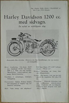 1930 Harley-Davidson broschyr svensk
