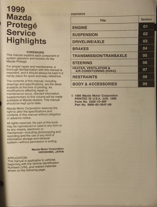 1999 Mazda Protege /  323 Verkstadshandbok - 2