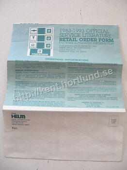1983-1993 GM Service Literature Retail Order Form