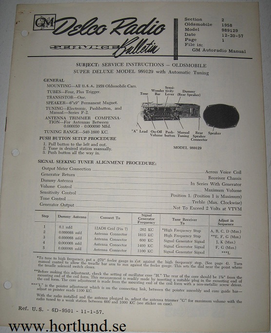 1958 Oldsmobile Radio Service Bulletin
