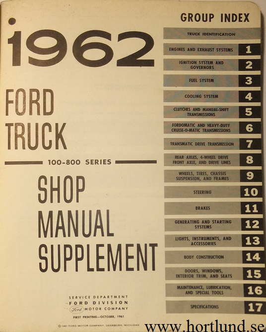 1962 Ford Truck 100-800 Series Shop Manual supplement - 2