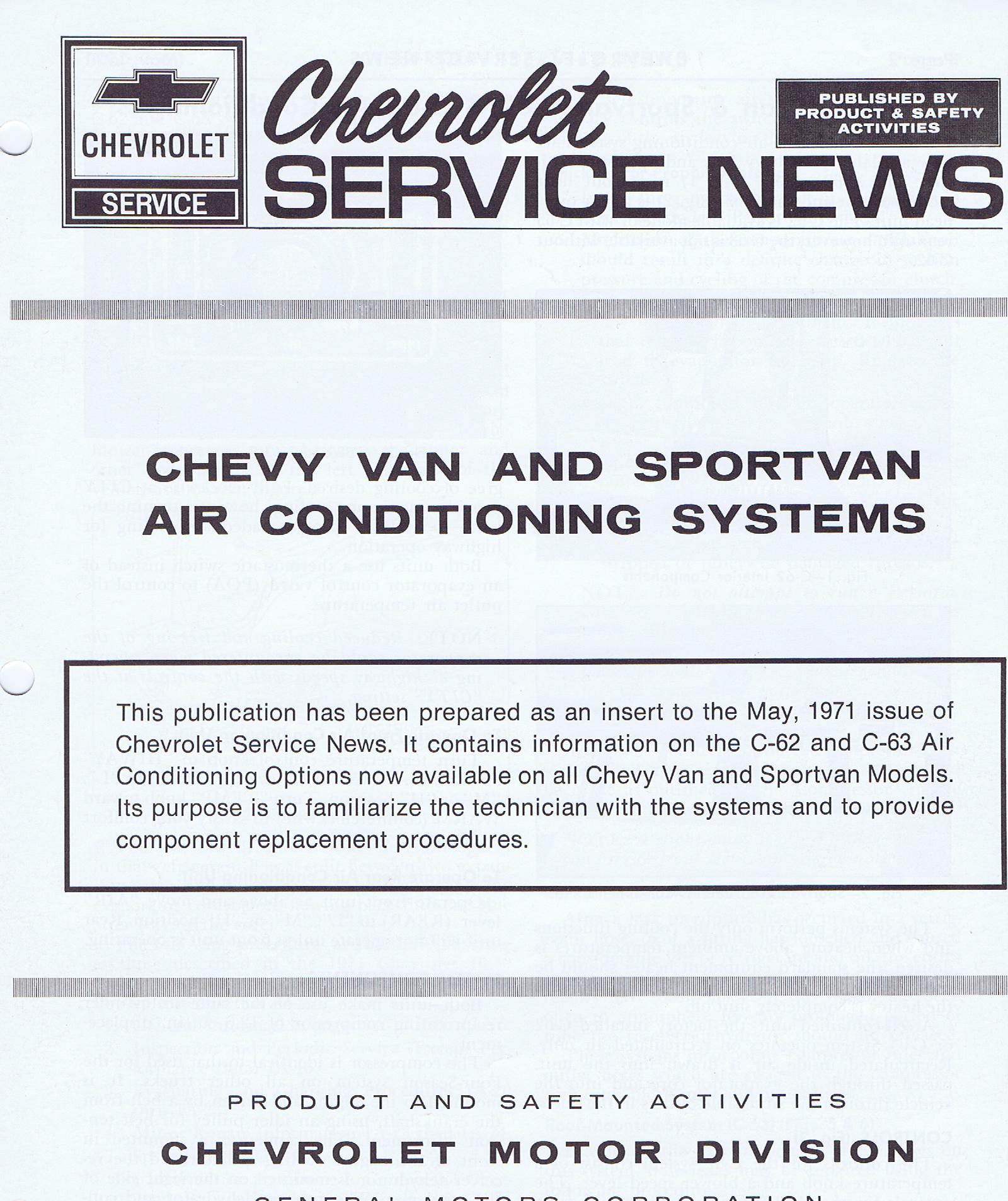 1971 Chevrolet Service News Chevy VAn Sportvan Air Conditioning Systems