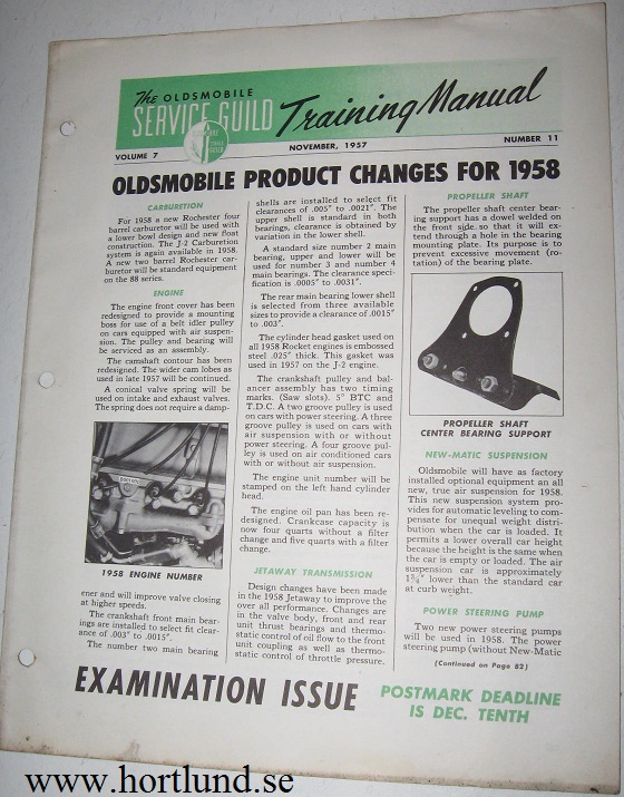 1958 Oldsmobile Service Guild Training Manual November 1957 