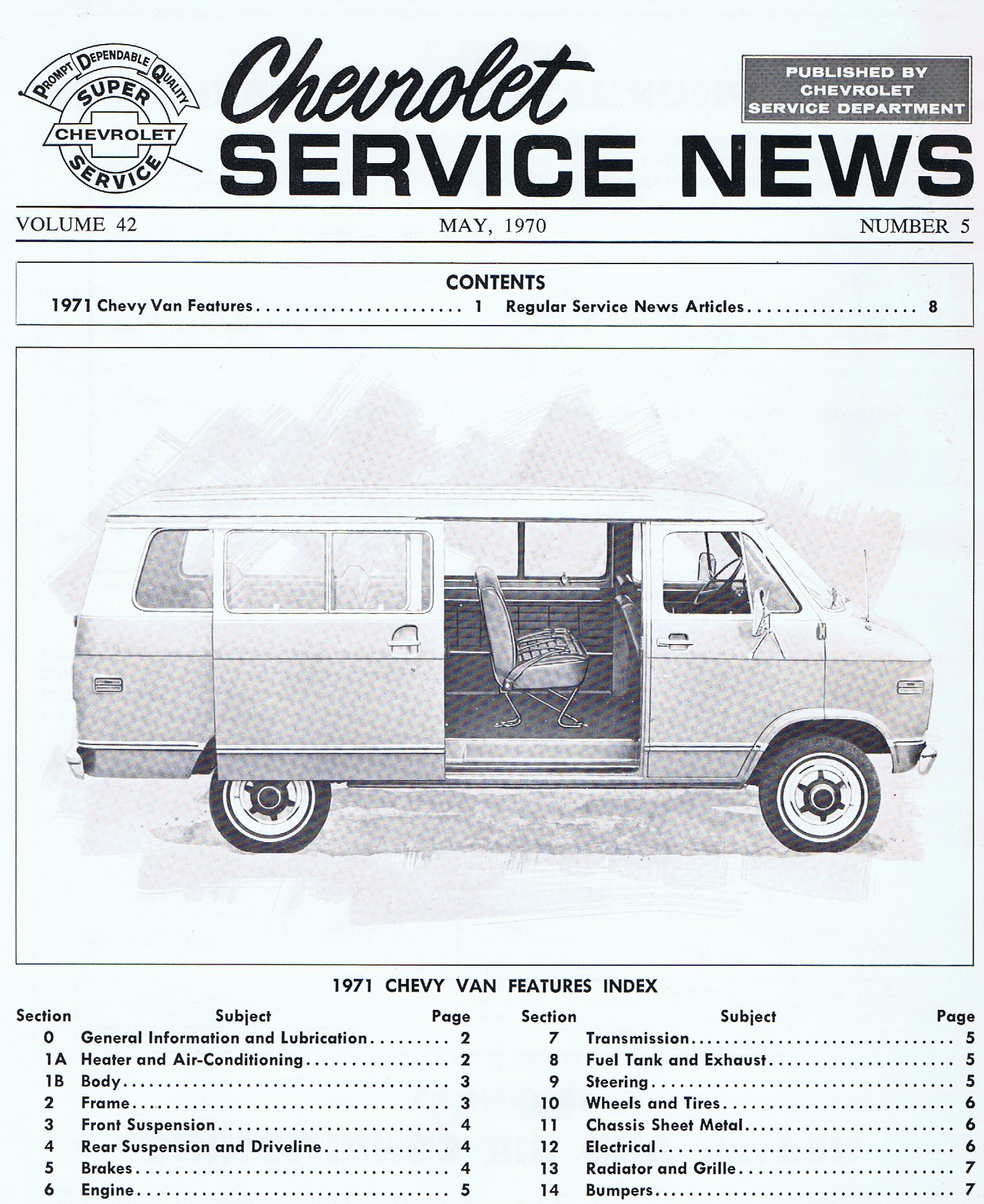 1971 Chevrolet Service News Chevy Van Features Index