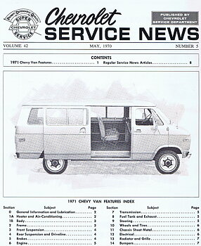 1971 Chevrolet Service News Chevy Van Features Index