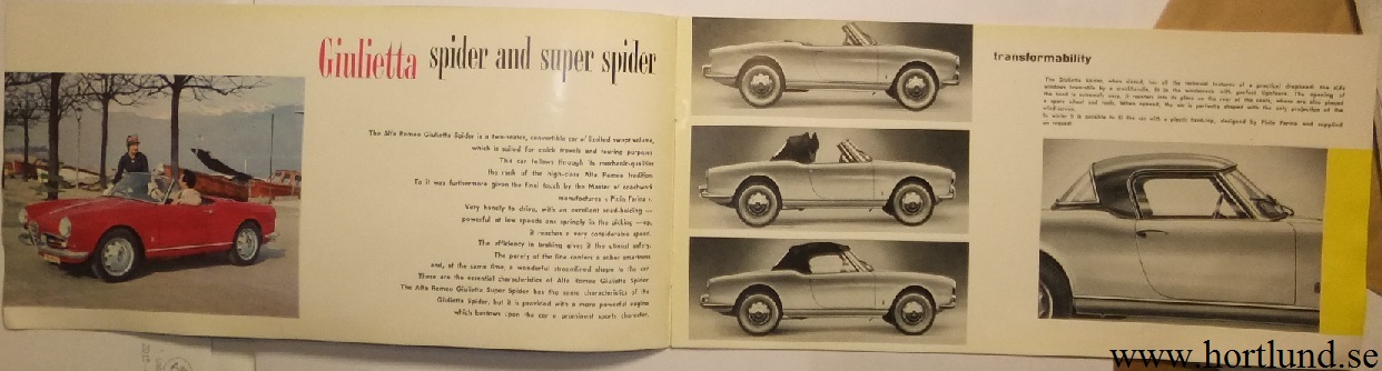 1958 Alfa Romeo Giulietta Spider and Super Spider broschyr - 2