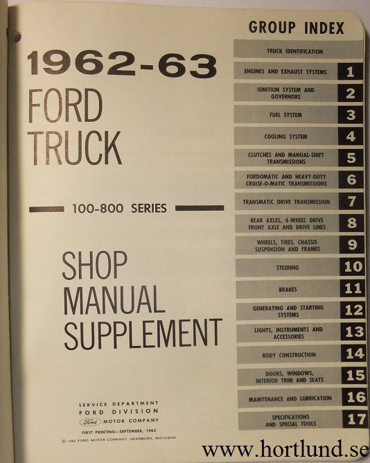 1963 Ford Truck 100-800 Series Shop Manual supplement - 2