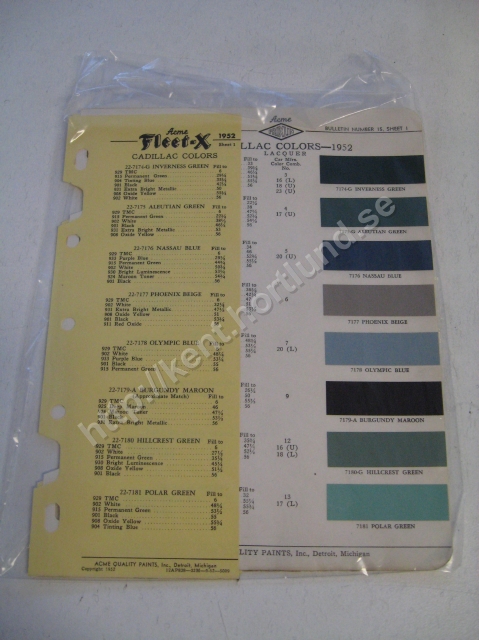 1952 Cadillac Colors for 1952 fleet-x