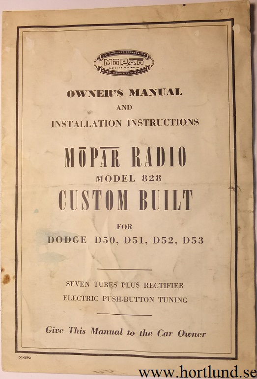 1954 Dodge Radio Model 828 Owner's Manual