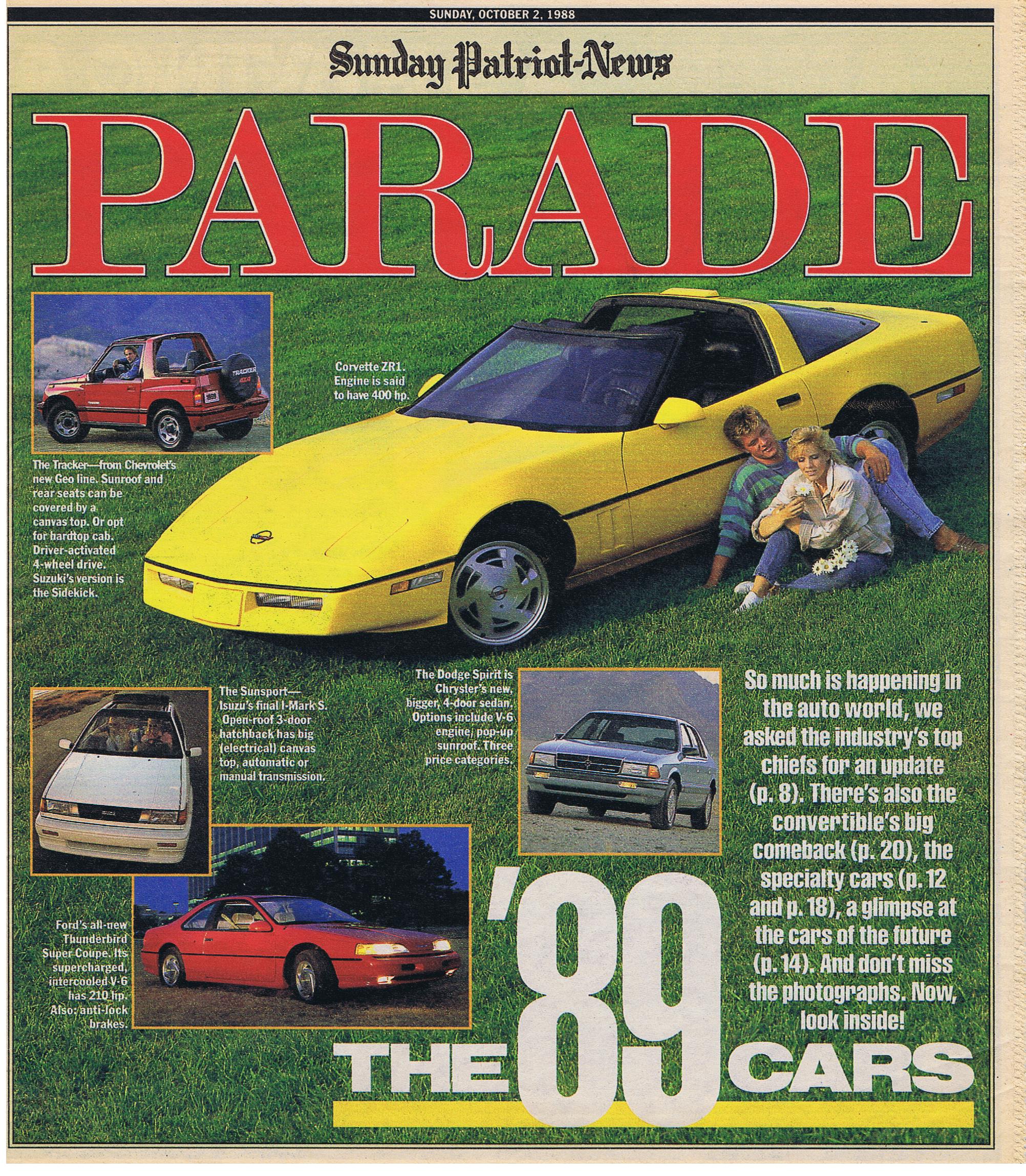 1989 Chevrolet Tidningsbilaga med 89 års bilar The Patriot News