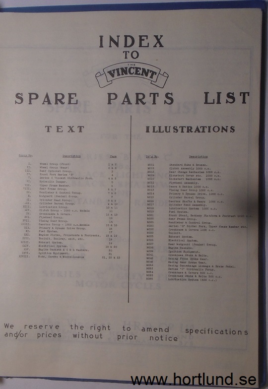 1950-tal Vincent Spare Parts List - 2