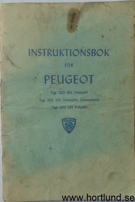1948 Peugeot 202 BH & UH Instruktionsbok