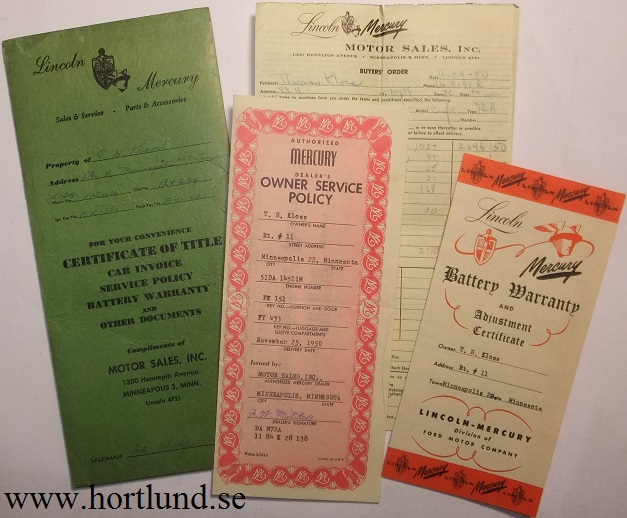 1951 Mercury Owners Manual fodral med papper