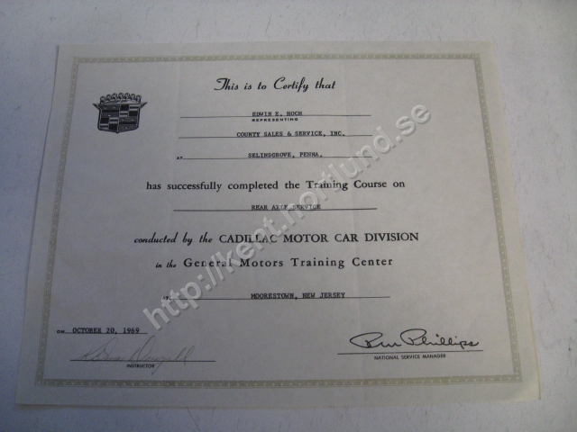 1969 Cadillac  Certificat on rear axle service