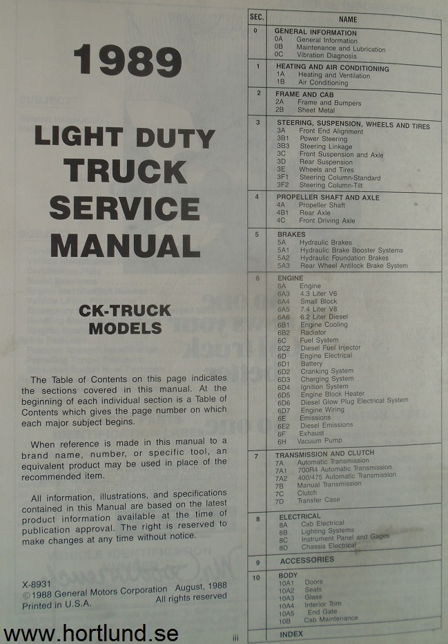 1989 GMC Light Duty Truck C/K Models Service Manual - 2