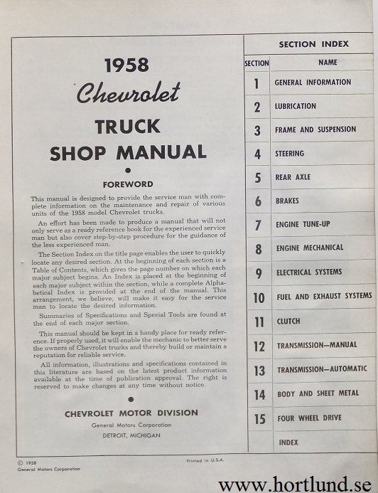 1958 Chevrolet Truck Shop Manual - 2