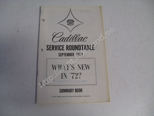 1972 Cadillac Service roundtable summary book