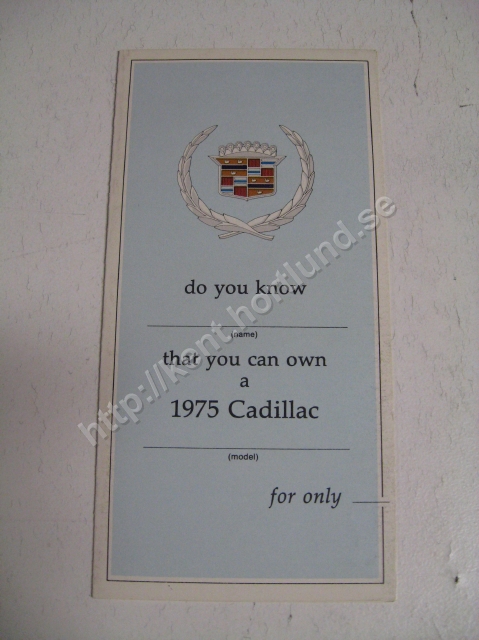 1975 Cadillac Försäljningsfolder med prisförslag och tillbehörslista