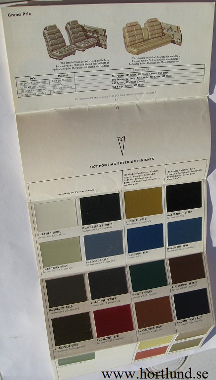 1972 Pontiac alla modeller Colors and Interiors broschyr - 2