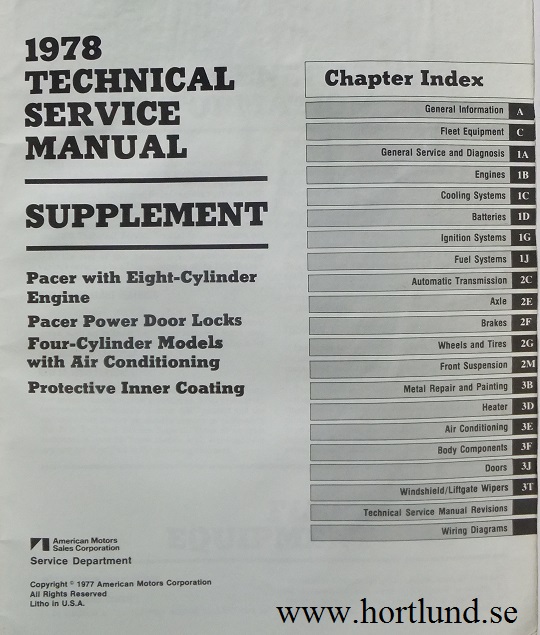 1978 AMC Pacer Technical Service Manual spplement 1 - 2