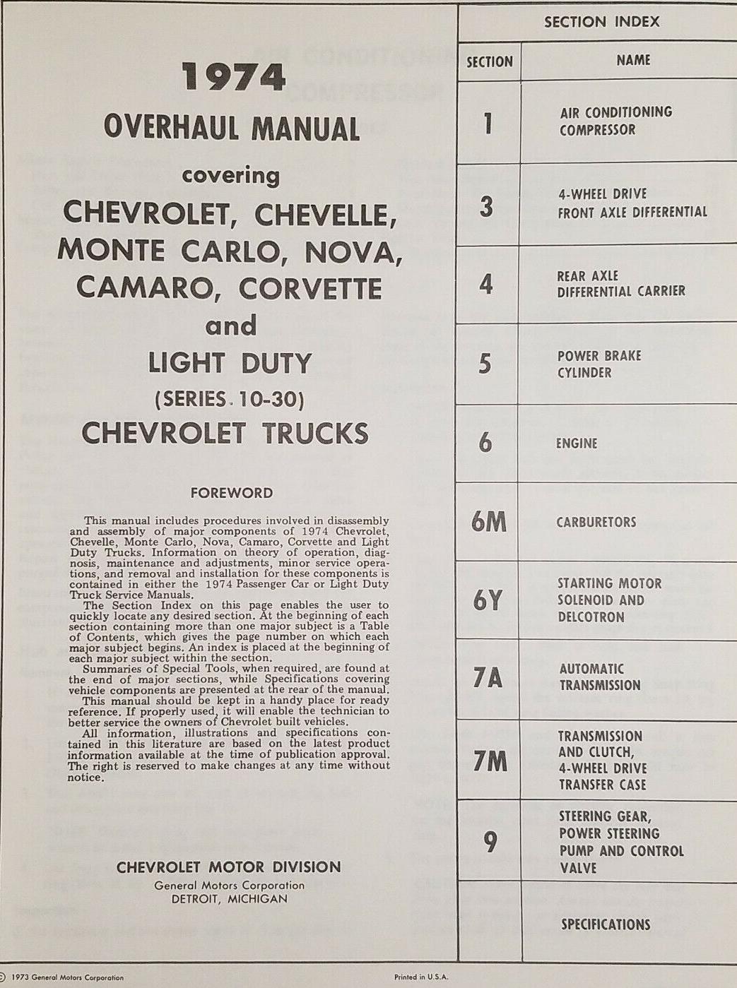 1974 Chevrolet Passenger Car and Light Duty Trucks Overhaul Manual - 2