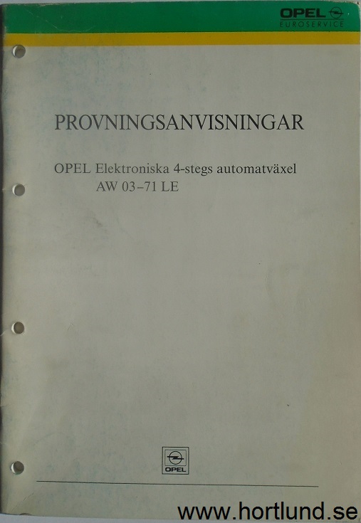 1988 Opel Automat AW 03-71 LE Provningsanvisningar