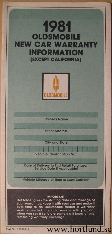1981 Oldsmobile New Car Warranty alla modeller