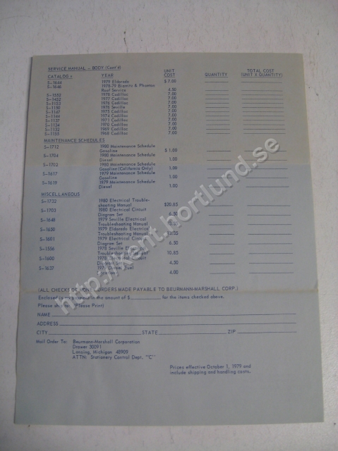 1980 Cadillac pricelist on litterature