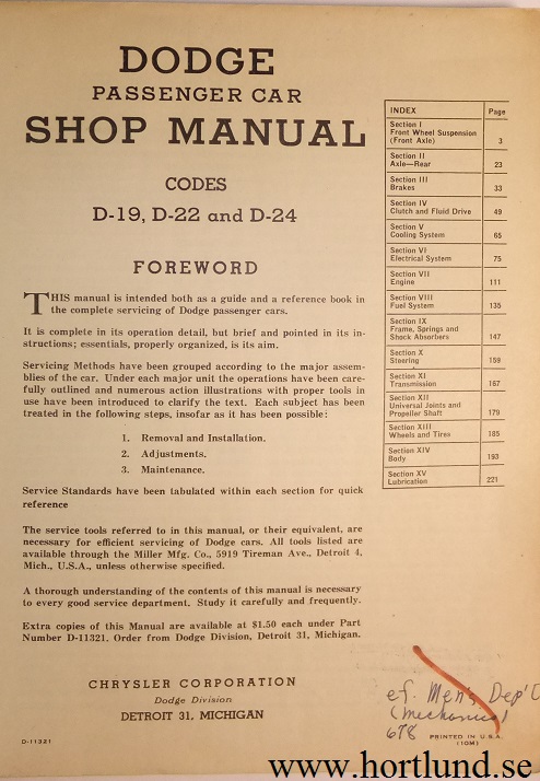 1941 - 1949 Dodge Shop Manual original - 2