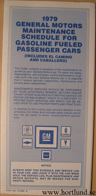 1979 GM Maintenance Schedule alla modeller