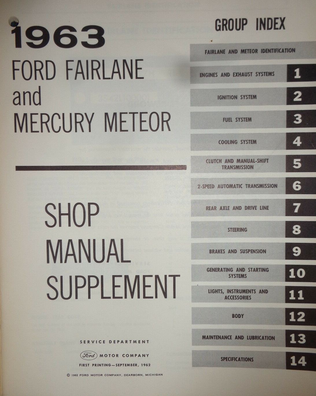 1963 Ford Fairlane and 1963 Mercury Meteor Shop Manual supplement - 2