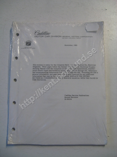 1983 Cadillac Cimarron revision of the Cimarron Service Manual
