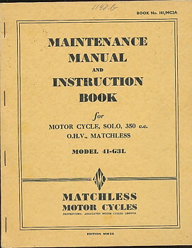 1941 Matchless G3L Maintenance Manual and Instruction Book