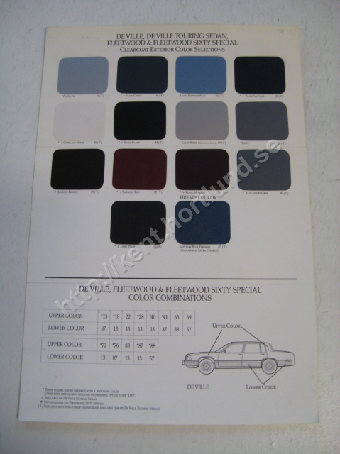 1992 Cadillac DeVille, Fleetwood, Fleetwood Sixty Special  Exterior Color Selections