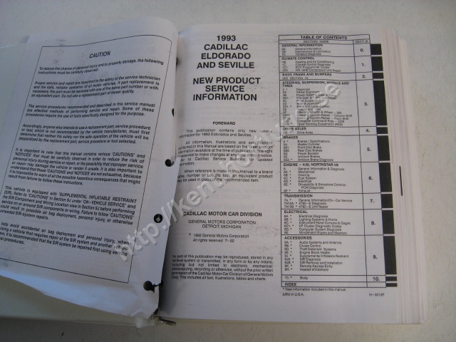 1993 Cadillac Eldorado and Seville Preliminary Service Manual