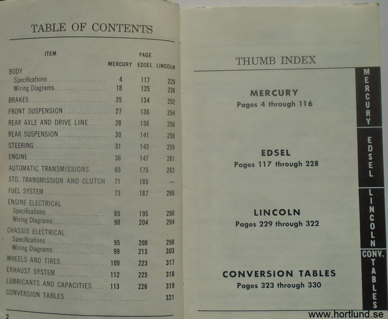 1959 Mercury Edsel Lincoln Service Specifications Handbook - 2