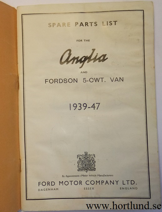1939-47 Ford Anglia och Fordson 5 cwt Van Spare Parts List - 2